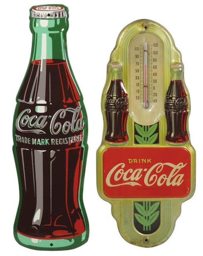 Coca-Cola Thermometer & Sign (2), both litho on