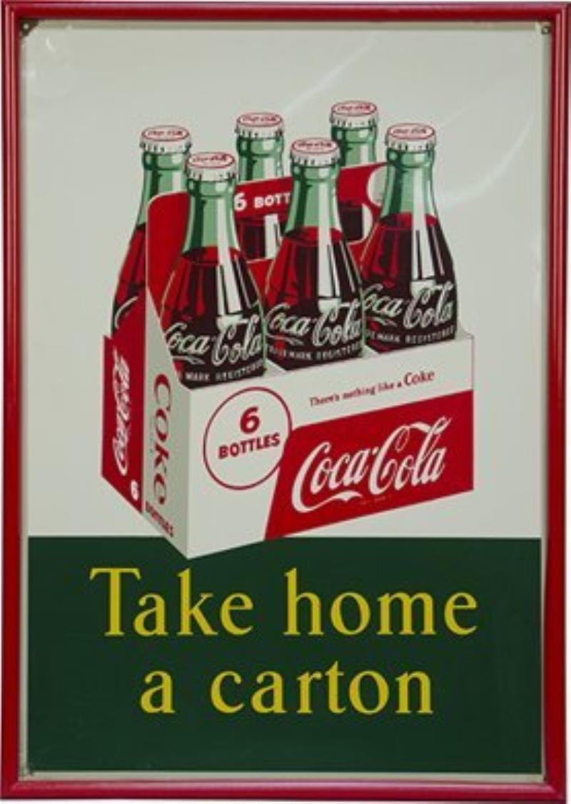 1940's Coca-Cola Take Home a Carton Sign Value & Price Guide