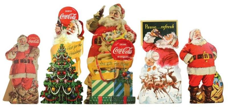 Coca-Cola Santa Claus Cardboard Diecuts (5) 1950's