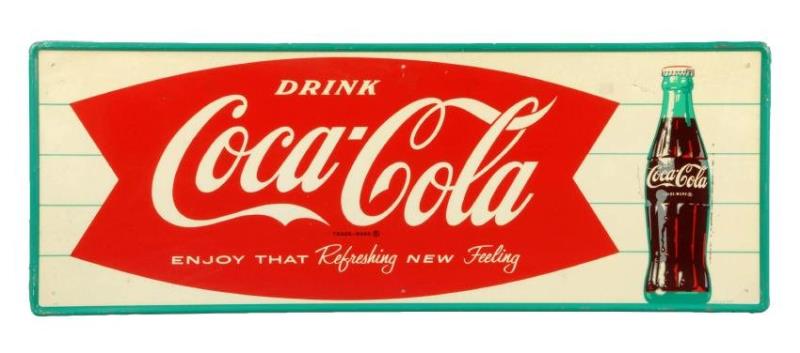 Drink Coca-Cola w/ Fishtail Logo Metal Sign.