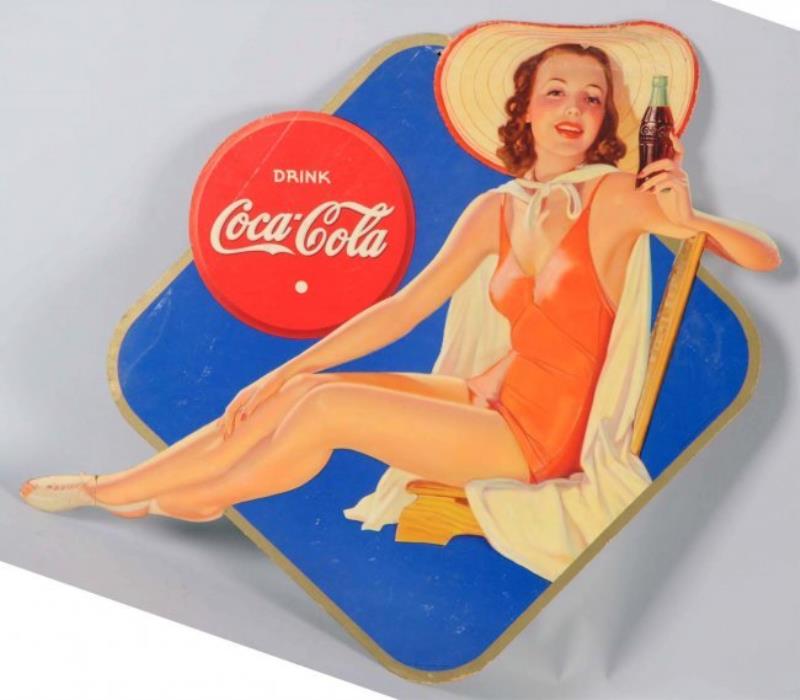 1940 Coca-Cola Cardboard Bathing Girl Cutout.
