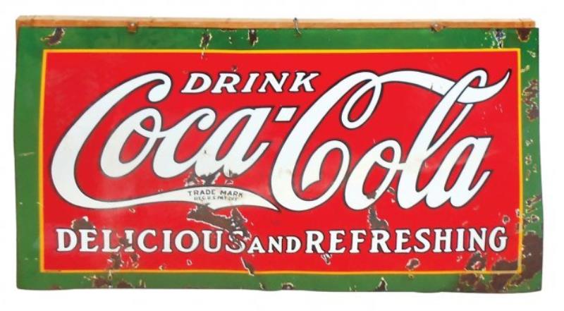 Coca-Cola sign, "Delicious & Refreshing," porcelain,