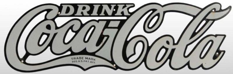 Porcelain Coca-Cola Black & White Script Sign.