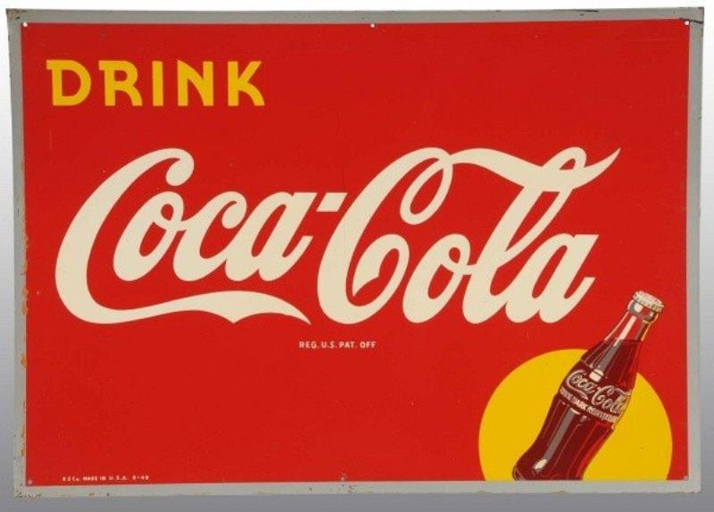 Tin Coca-Cola Sign with Bottle