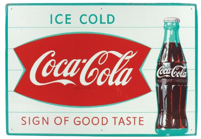 Coca-Cola sign, "Ice Cold..Sign of Good Taste" fishtail