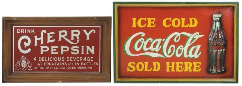 Soda fountain signs (2), Coca-Cola & Cherry Pepsin,