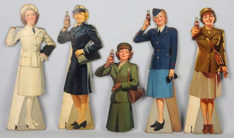 Set of 5 Coca-Cola Small Military Girl Cutouts.