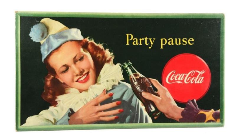 1947 Party Pause Coca-Cola Cardboard Sign