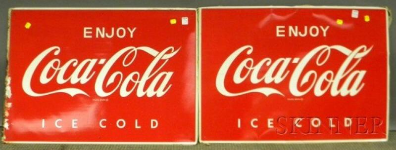 Pair of Coca-Cola Painted Tin Signs, 1960s, 20 x 2