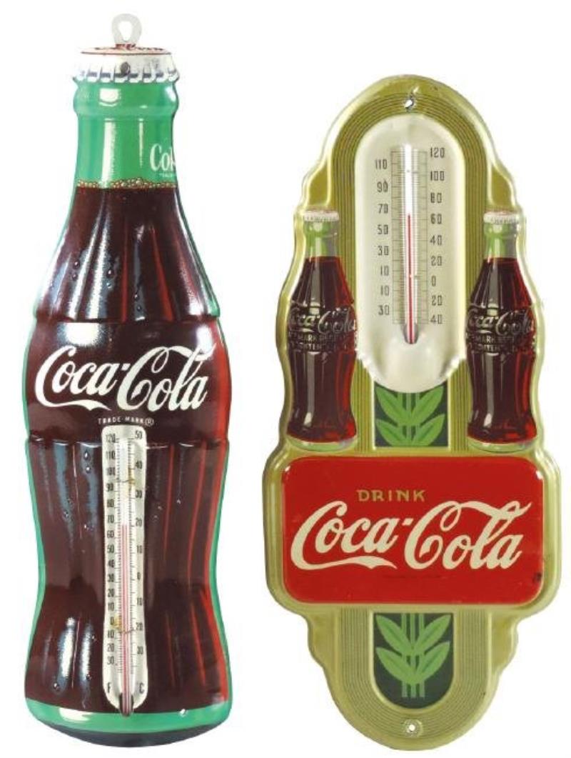 Coca-Cola thermometers (2), double bottle diecut