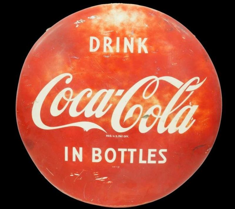 Coca-Cola 1950s Button Tin Sign