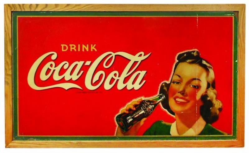 Coca-Cola sign, Masonite in oak frame, AM-1-5,