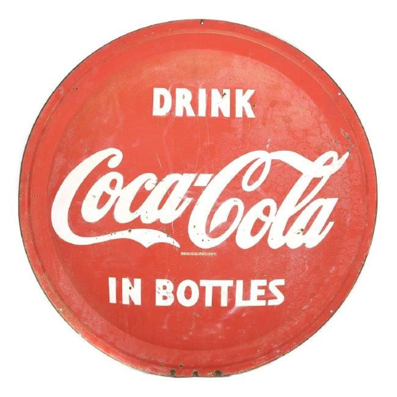 Coca-Cola Button Sign "Drink Coca-Cola in Bottles"