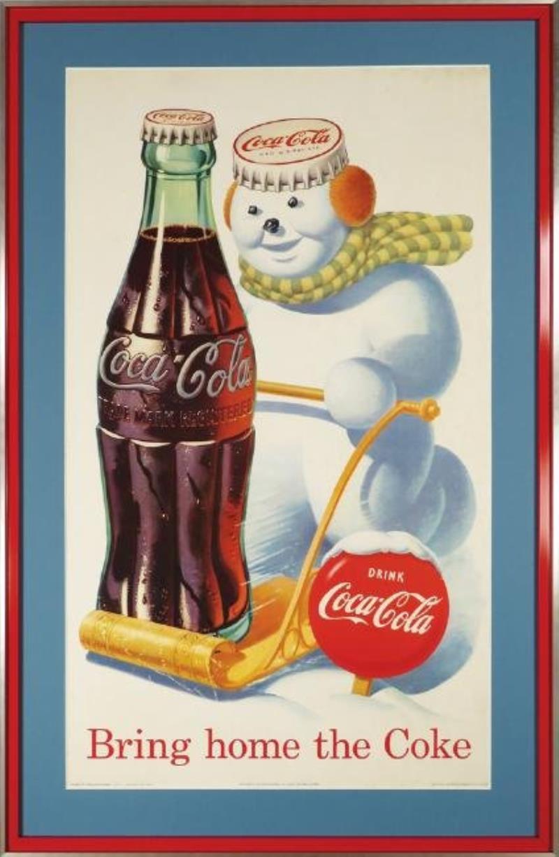 1957 Coca Cola Snowman Cardboard Poster