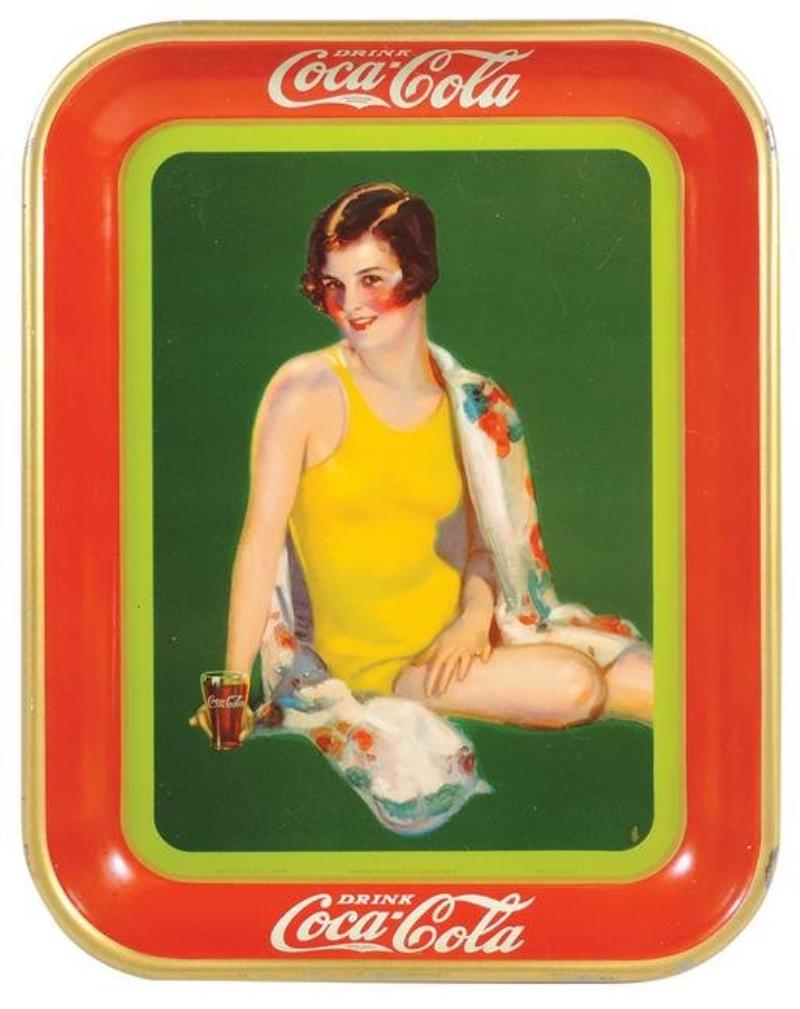 Coca-Cola Serving Tray, 1929, Yellow Bathing Suit Girl