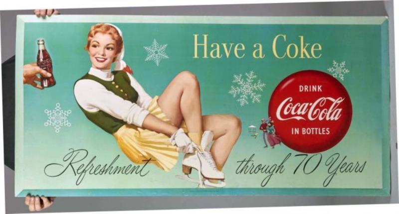 Long Coca Cola Cardboard Litho Advertising Sign