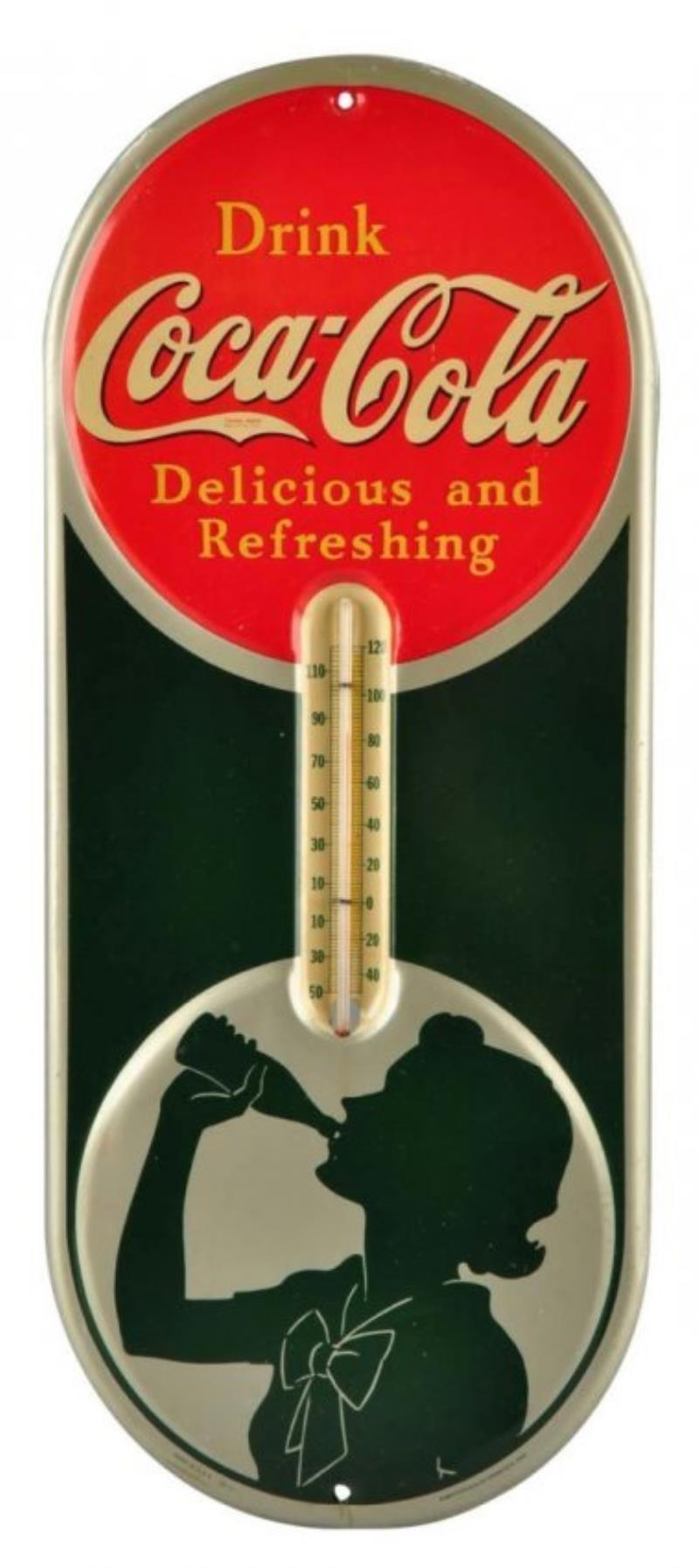 1940 Coca - Cola Embossed Tin Thermometer