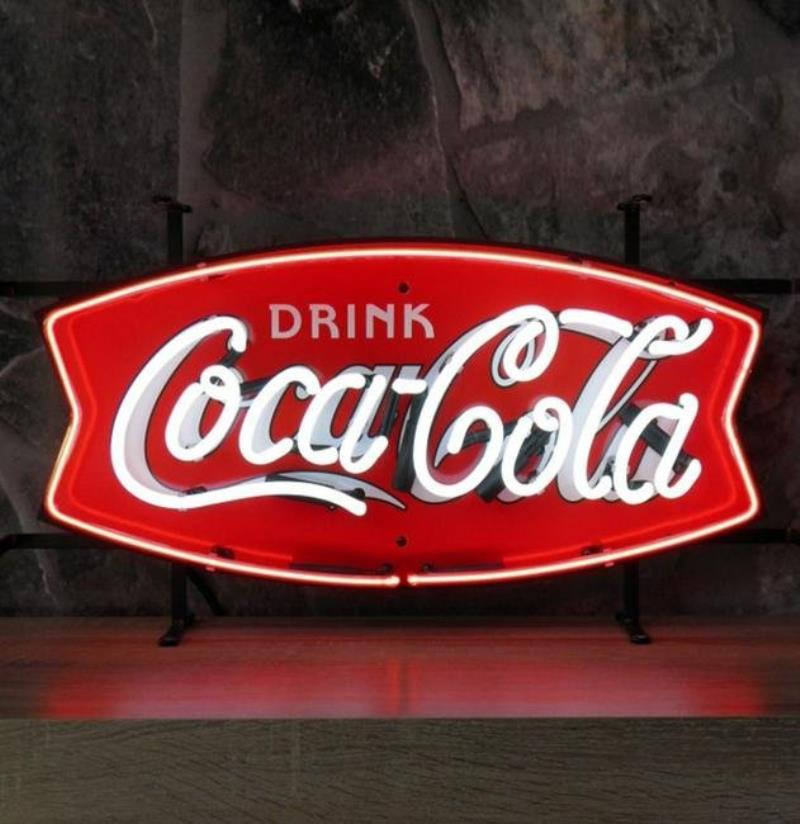 Drink Coca-Cola Fishtail Neon Sign with Backplate