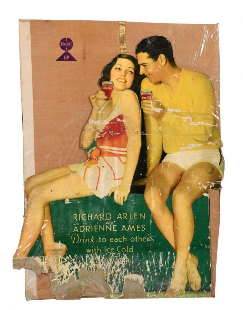 Richard Arlen & Adrienne Ames Coca - Cola Cutout Sign.
