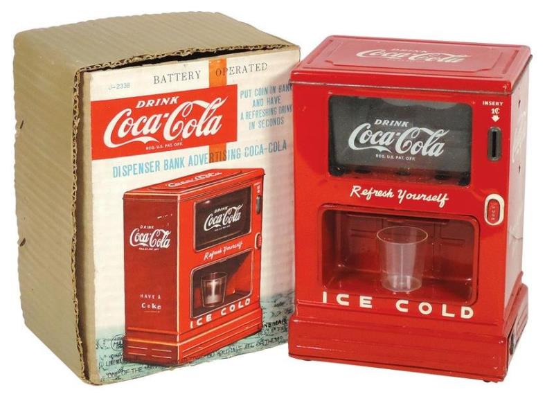 Coca-Cola Toy Dispenser Bank in Orig Box, c1950s,