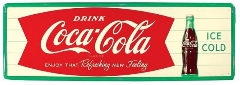 Coca-Cola sign, self-framed litho on tin "Fishtai