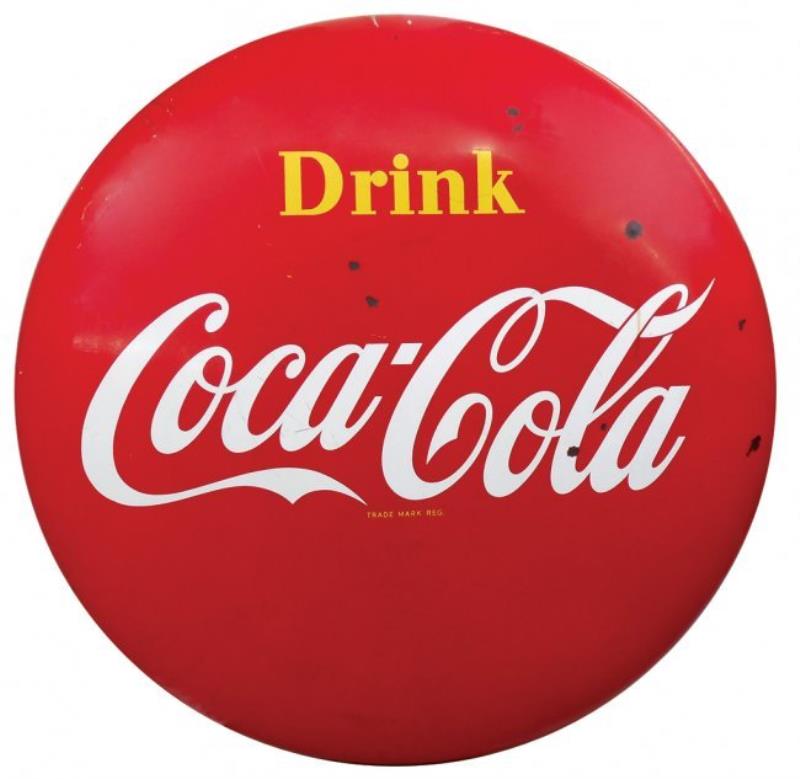 Coca-Cola button sign, porcelain, c1950's, "Drink