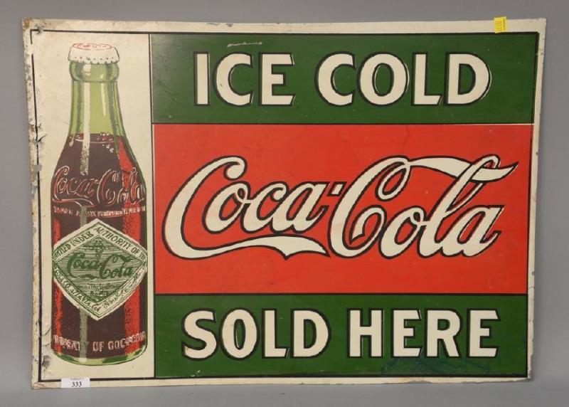 Coca-Cola sign, Ice Cold Coca-Cola Sold Here, litho on Value & Price Guide