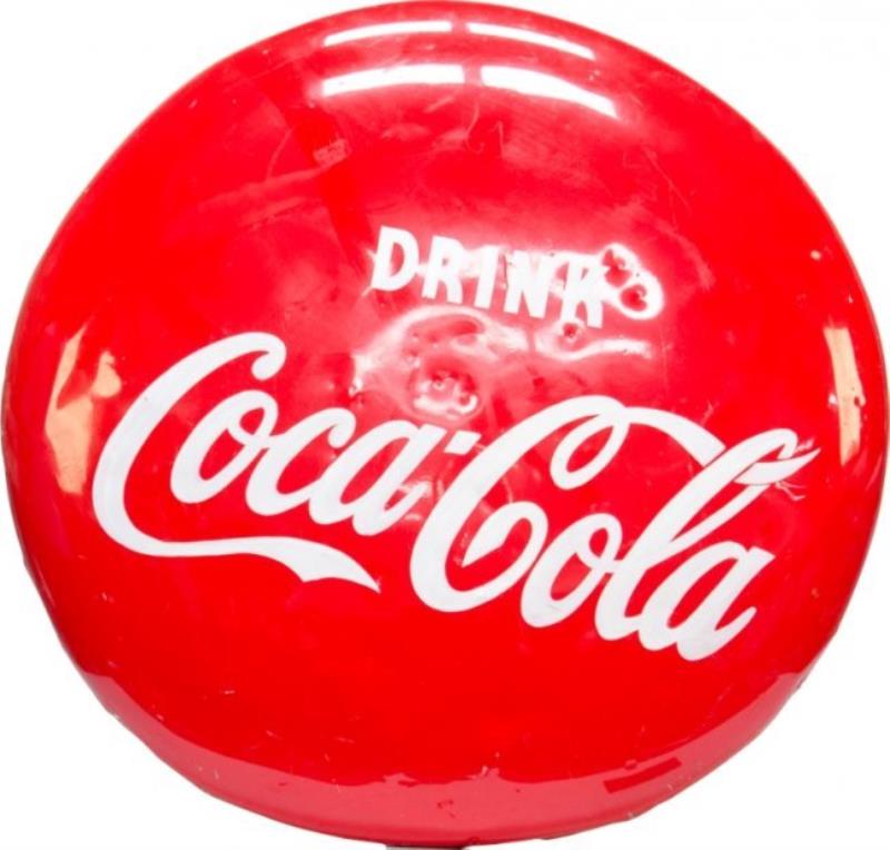 Drink Coca-Cola Porcelain Button Sign, Red - 36" d