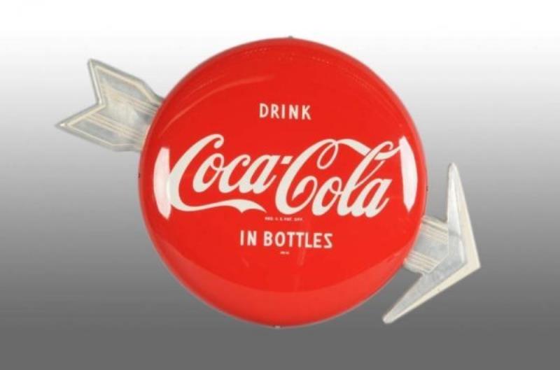Tin Coca-Cola Button with Arrow.