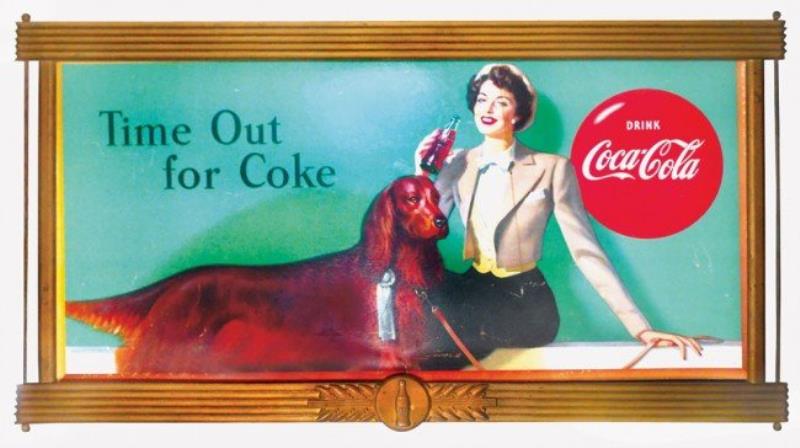 Coca Cola cdbd sign in orig gold wood frame, "Time Out