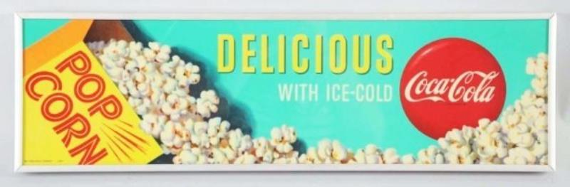 1950s-1960s Framed Coca-Cola Mylar Popcorn Sign.