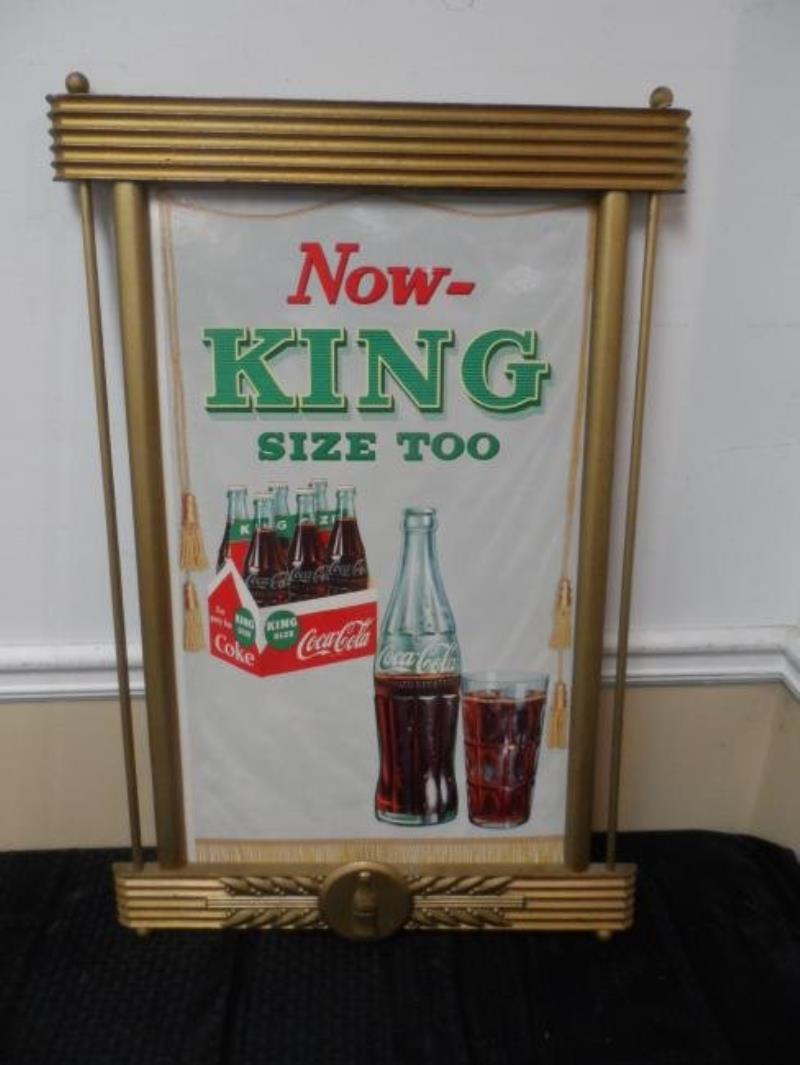 1958 Cardboard Coca-Cola Sign with Wooden Gold Guilded