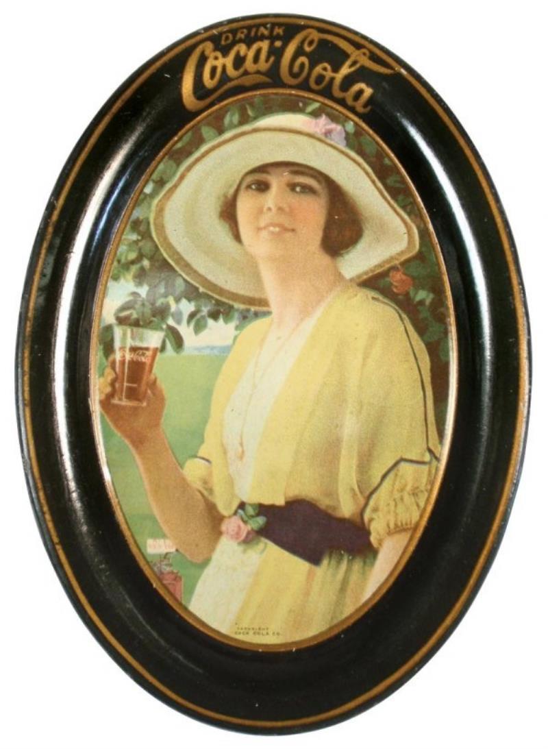 Coca-Cola change tray, 1920, pretty girl in yello