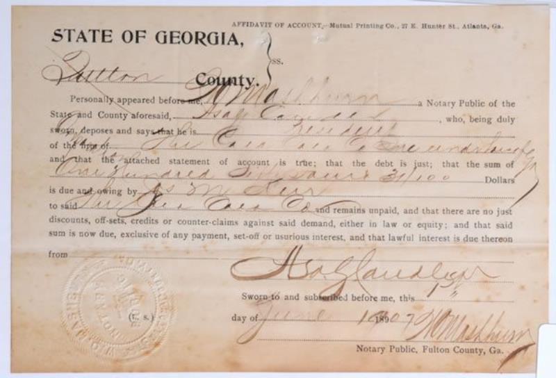 1907 ASA CANDLER SIGNED AFFIDAVIT