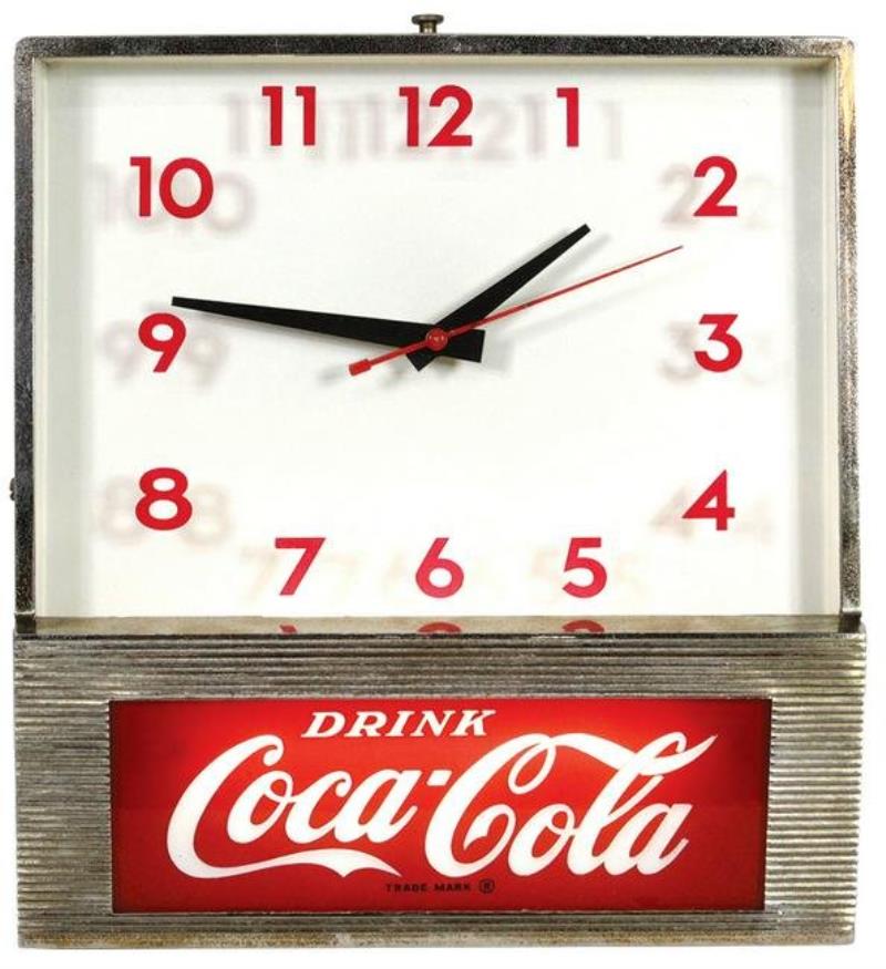 Coca-Cola Clock, 1960's Price Brothers, gilt metal &