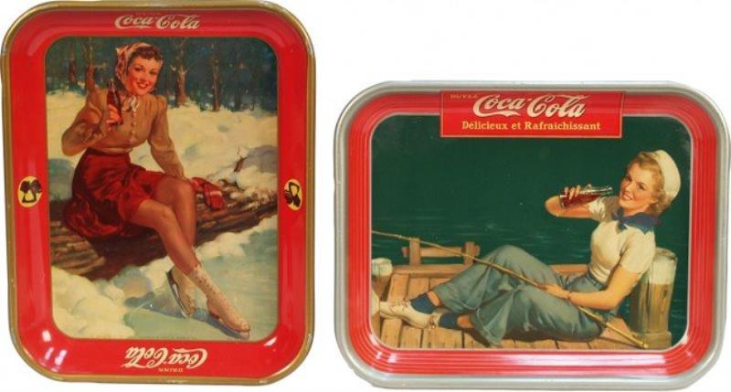 Lot Of 2 Vintage Coca Cola Tin Serving Trays