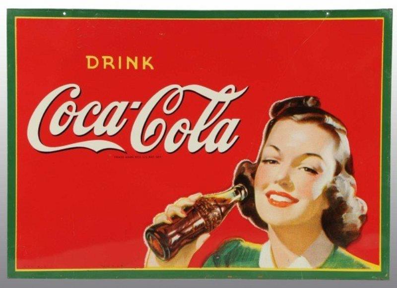 Tin Coca-Cola Sign with Brunette Girl.