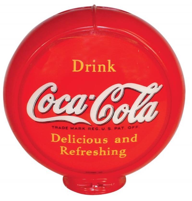 Gasoline globe, Coca-Cola, plastic body w/glass l