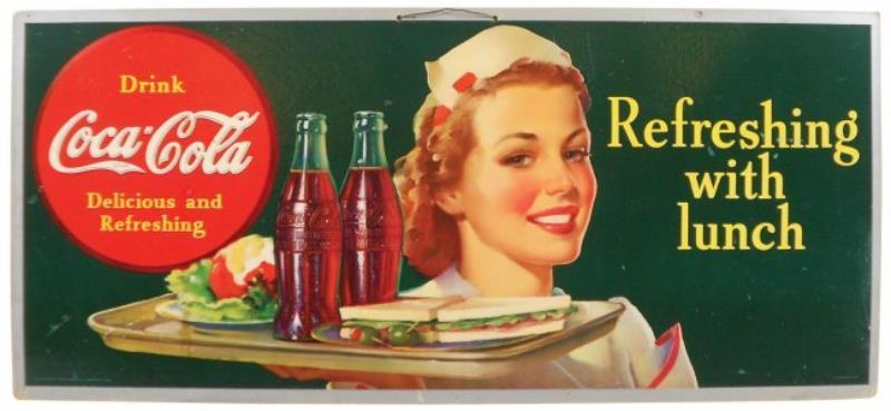 Coca-Cola cdbd sign, "Refreshing with Lunch," pretty