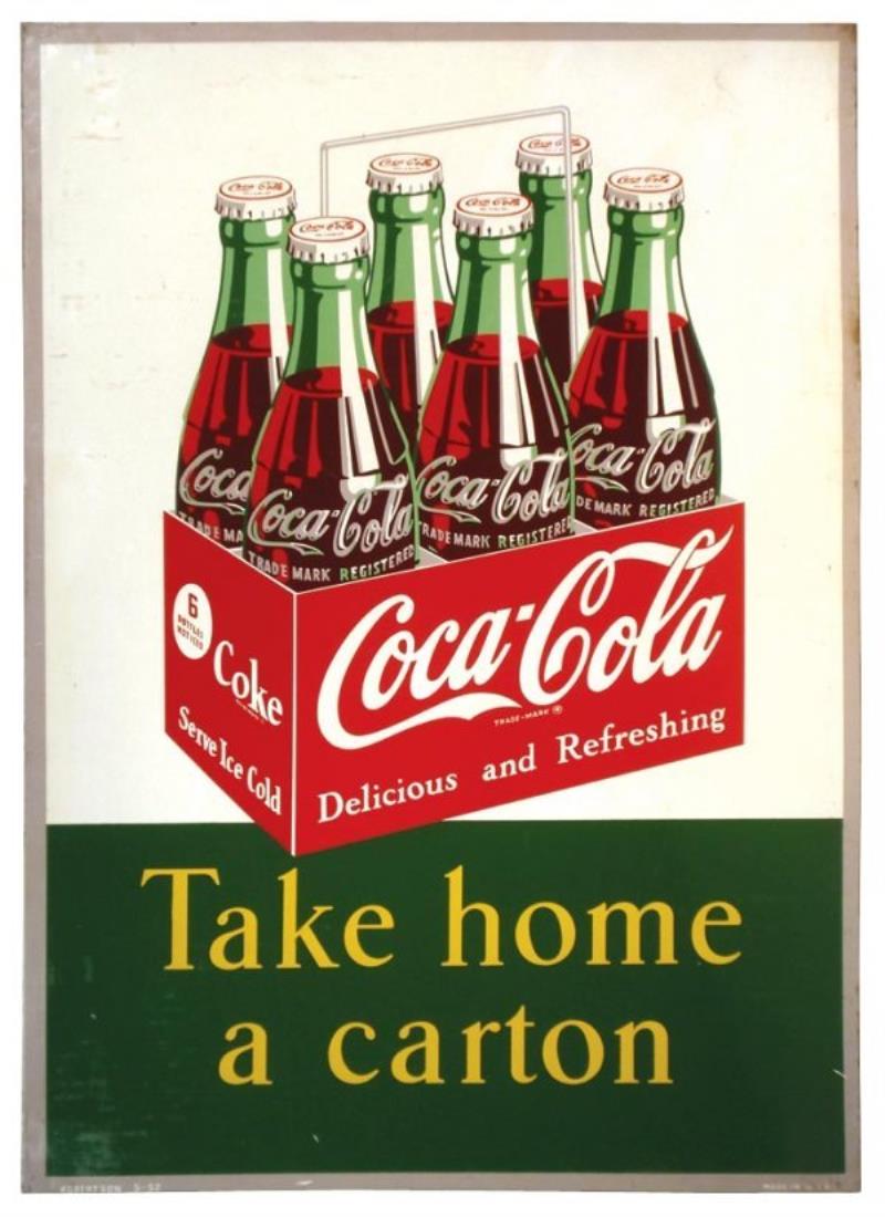 Coca-Cola metal sign, "Take home a carton", c195