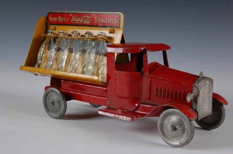 METALCRAFT COCA-COLA PRESSED STEEL TOY TRUCK, BOTTLES
