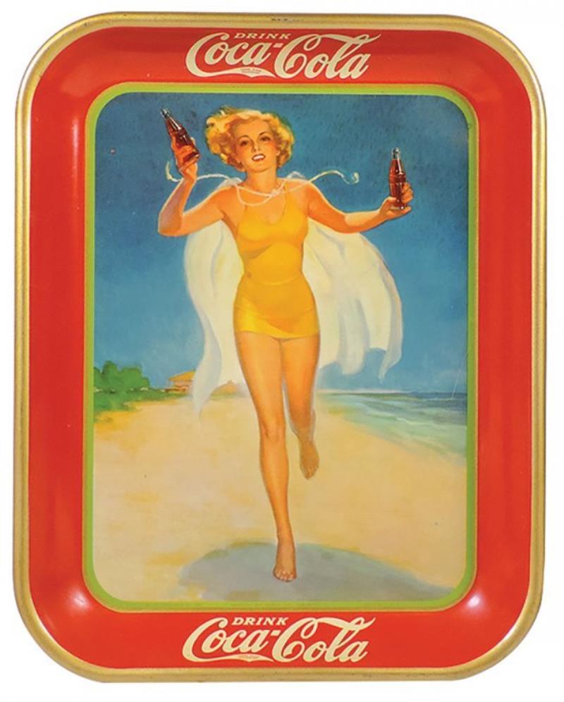 Coca-Cola Serving Tray, 1937, Bathing Suit Girl on
