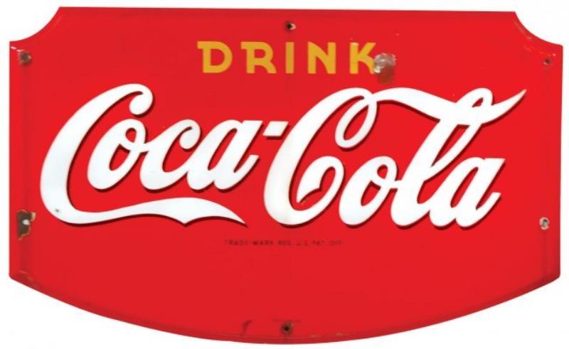 Coca-Cola sign, self-framed porcelain, c.1941, Good