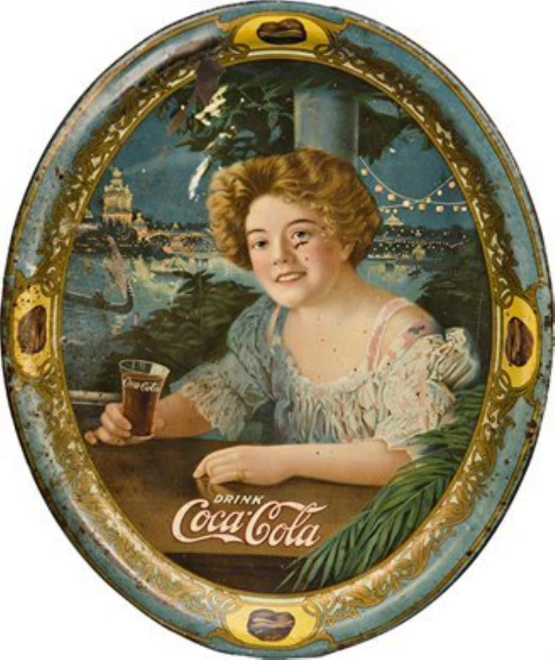 Drink Coca Cola Large Oval Tin Serving Tray c1903,