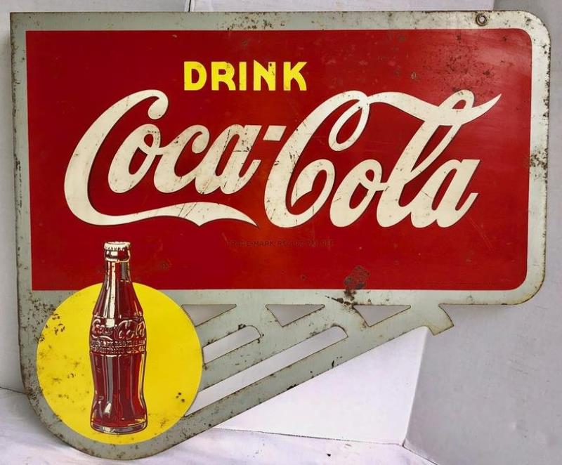 VINTAGE 1940 "DRINK COCA-COLA" FLANGE 2 SIDED METAL