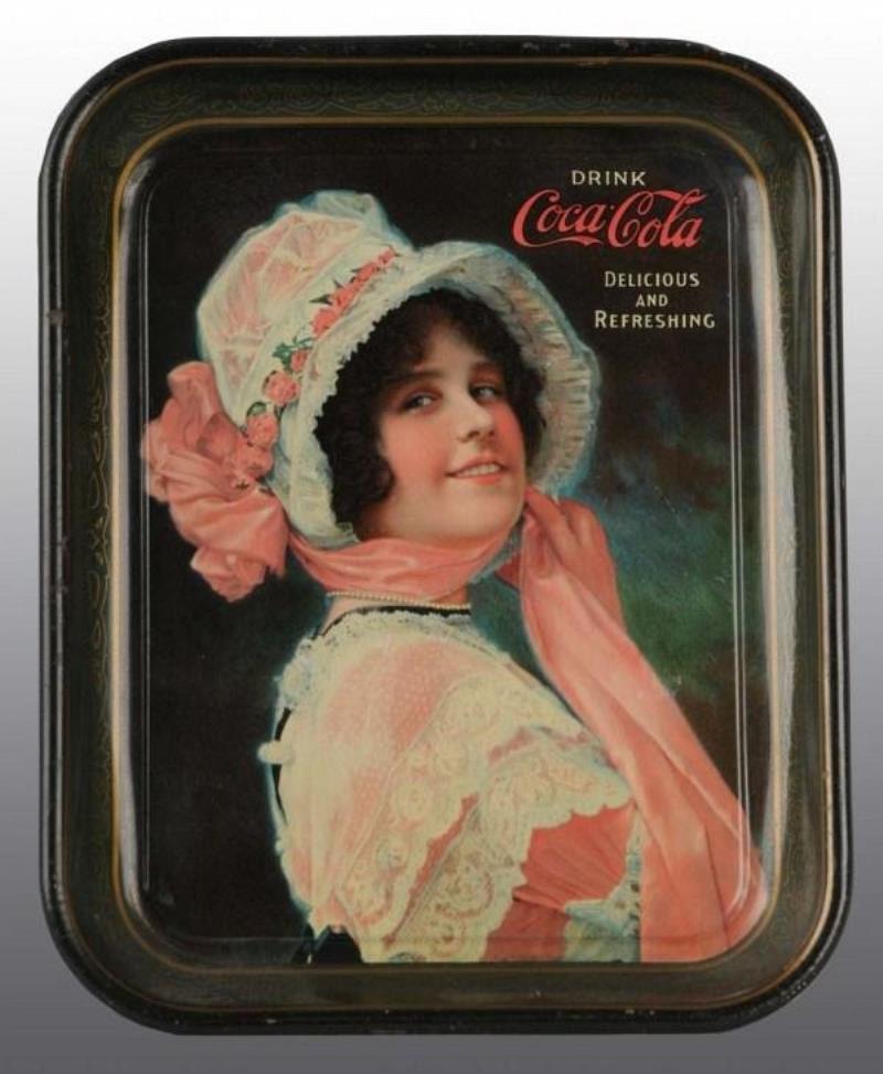 1914 Tin Coca-Cola Serving Tray with Girl in Pink