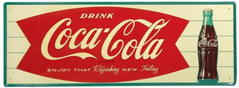 Coca-Cola sign, metal fishtail, c.1950's, Exc cond,