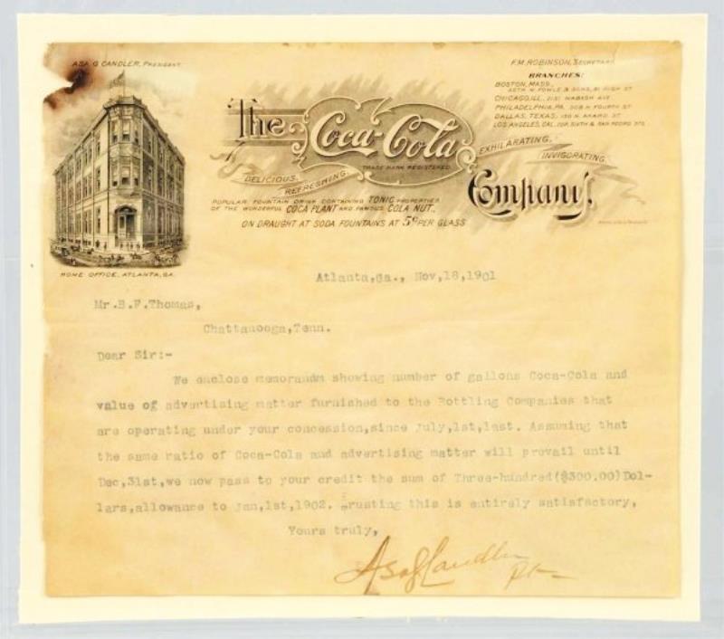 Coca-Cola Asa Candler Signed Letterhead/Billhead