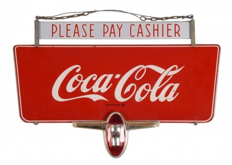 Reverse Glass Coca-Cola "Pay Cashier" Sign.