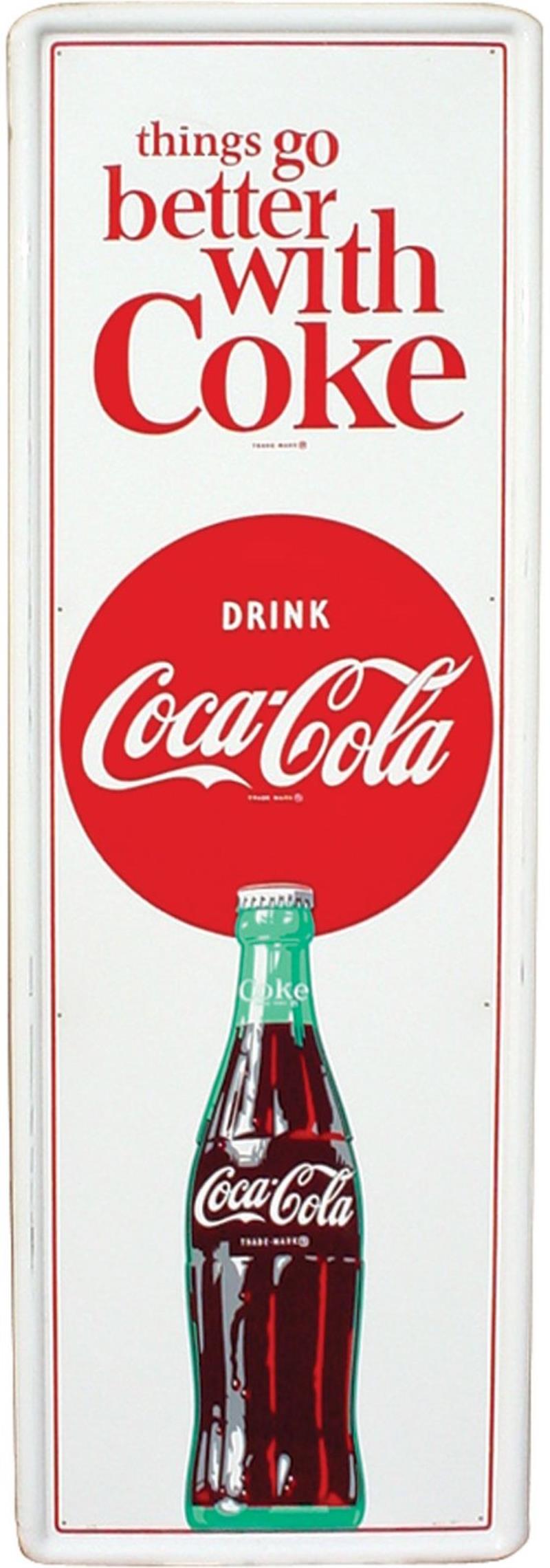 Coca-Cola vertical self framed bottle sign, "thin
